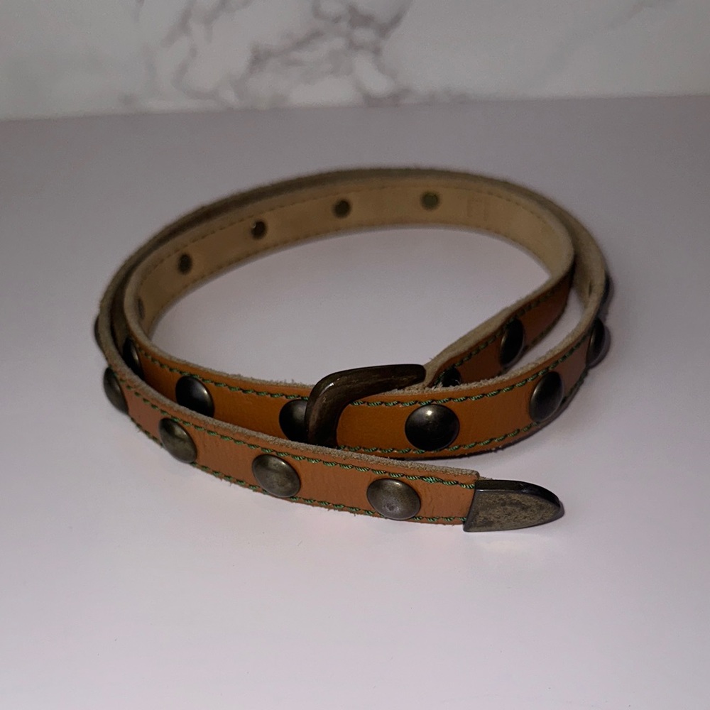 Vintage Tan Genuine Leather Studded Belt Small Made in Italy